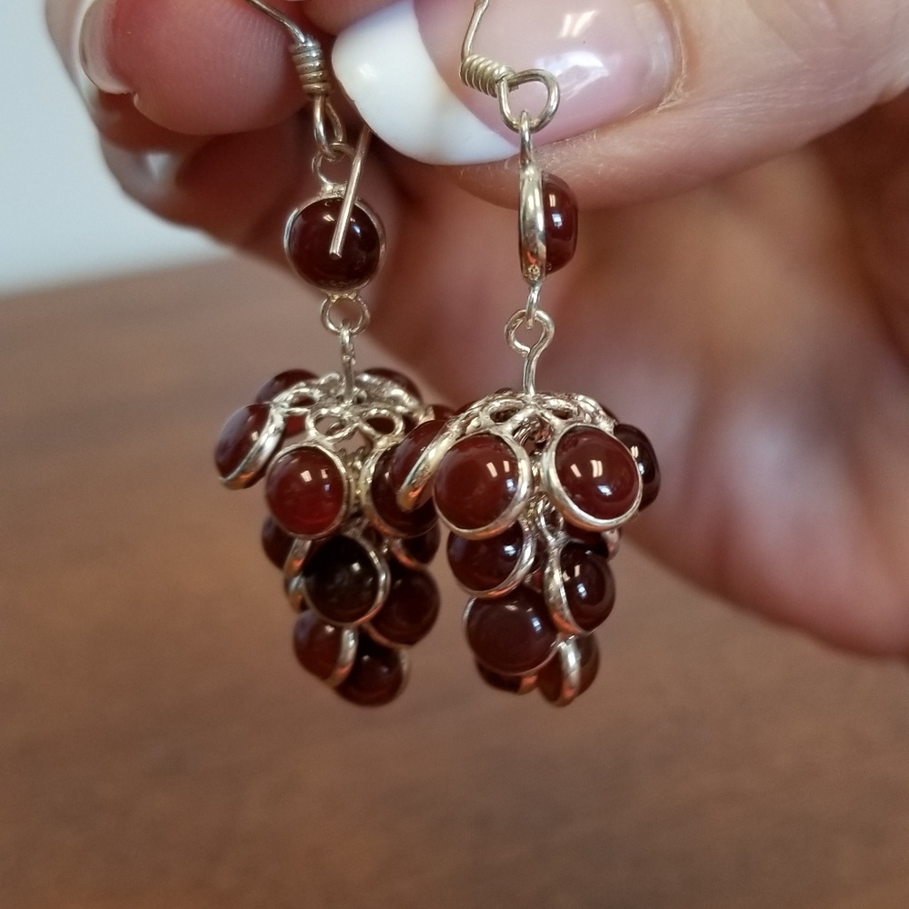 Red onyx sterling silver earrings